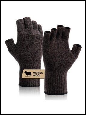 Merino Wool Fingerless Gloves Half Finger Thermal Knit Liner for Hunting
